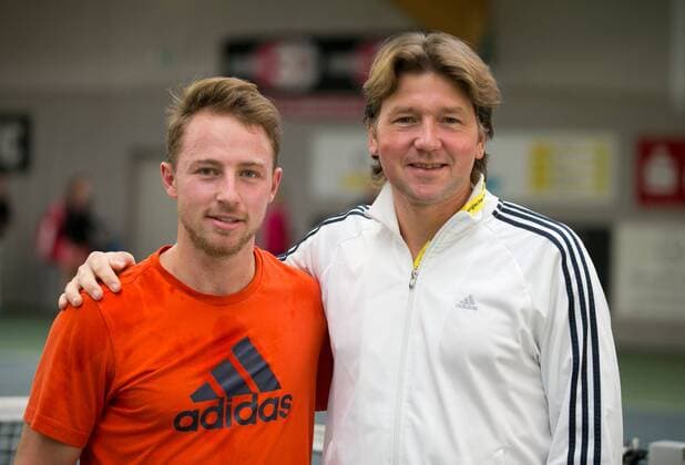 Jeremy Jahn und Trainer Bjoern Jacob Deutsche Meisterschaft in Biberach an der Riß, 44. Deutschen Hallenmeisterschaften 2015 Tennis - Deutsche Meisterschaft 2015 - Deutsche Meisterschaft - - Biberach an der Riss - Baden-Wuerttemberg - Germany
