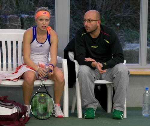 Katharin Hobgarski (GER) und Trainer Andreas Spaniol waehrend der Spielpause, Deutsche Meisterschaft in Biberach an der Riß, 44. Deutschen Hallenmeisterschaften 2015 Tennis - Deutsche Meisterschaft 2015 - Deutsche Meisterschaft - - Biberach an der Riss - Baden-Wuerttemberg - Germany - 19 December 2015.