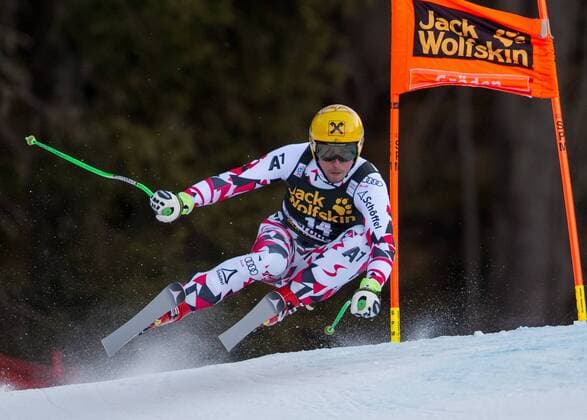 Groeden 19.12.2015, Saslong, Groeden, ITA, FIS Ski Weltcup, Herren, Abfahrt, Siegerehrung, im Bild Max Franz (AUT) Max Franz of Austria during the award winner ceremony of the menis downhill of Groeden FIS Ski Alpine World Cup at the Saslong Course in Gardena, Italy on 2015 12 19.  EP_gro  