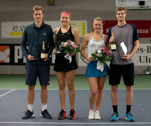 Johannes Haerteis, Antonia Lottner, Carina Witthoeft, Yannick Hanfmann Deutsche Meisterschaft in Biberach an der Riß, 44. Deutschen Hallenmeisterschaften 2015 Tennis - Deutsche Meisterschaft 2015 - Deutsche Meisterschaft - - Biberach an der Riss - Baden-Wuerttemberg - Germany - 20 December 2015.