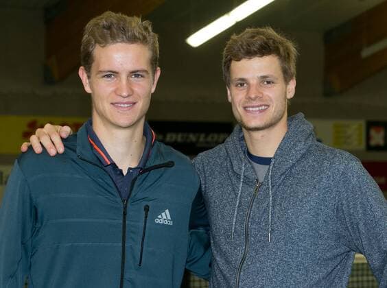 Johannes Haerteis und Yannick Hanfmann, Portrait, Deutsche Meisterschaft in Biberach an der Riß, 44. Deutschen Hallenmeisterschaften 2015 Tennis - Deutsche Meisterschaft 2015 - Deutsche Meisterschaft - - Biberach an der Riss - Baden-Wuerttemberg - Germany - 20 December 2015.