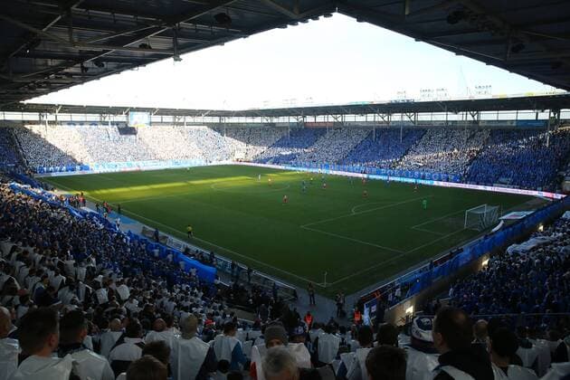 Fußball, Stadiongeschichte 1. FC Magdeburg Fan Choreographie 1. FC Magdeburg zum Jubiläumsspiel - 3. Liga Saison 2015-2016 Punktspiel 1. FC Magdeburg vs. FSV Mainz 05 II in der MDCC Arena in Magdeburg - Deutschland, Fussball, Mann, Maenner,19.12.2015