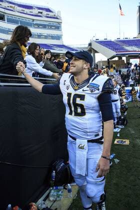 December 29, 2015: quarterback Jared Goff (16)) of the California Golden Bears celebrates win with fans at the NCAA College League USA Lockheed Martin Armed Forces Bowl game between Cal vs Air Force at Amon G. Carter Stadium in Fort Worth, Texas. NCAA Football 2015: Lockheed Martin Armed Forces Bowl Cal vs Air Force DEC 29 - ZUMAc04_