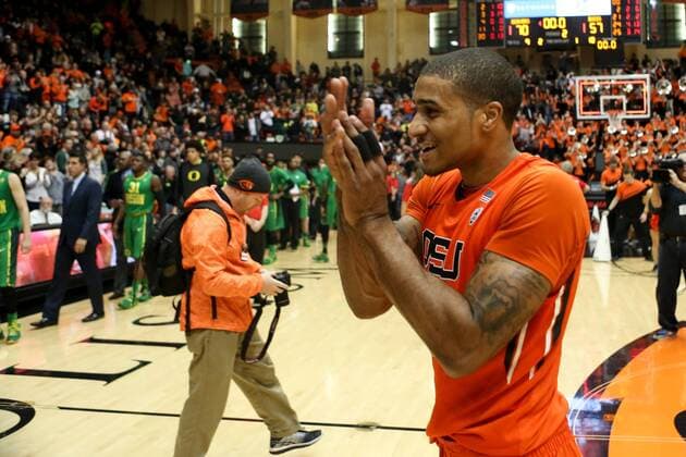 Jan. 3, 2016 - GARY PAYTON II (1) celbrates a win. The Oregon State Beavers host the University of Oregon Ducks at Gill Coliseum in Corvallis, OR, on Janurary 3rd, 2016. Photo by Pac 12 NCAA College League USA Basketball - Oregon State vs. University of Oregon - ZUMAb135