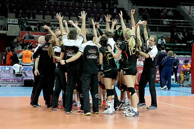 2016 European Olympic Qualification Pool A match Germany and Netherlands in Ankara on January 4, 2016. Pictured: Germany s players celebrate during the Women s 2016 European Olympic Qualification Pool A match 