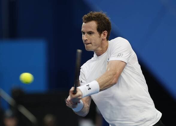 Jan. 4, 2016 - Perth, Australia - ANDY MURRAY (GBR) hits a backhand shot against KENNY De SCHEPPER (FRA) during the men s singles match on Day 2 at the Hopman Cup tennis tournament in Perth, Australia. Sports News - Jan. 4, 2016 - ZUMAk129