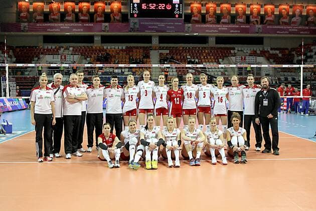 2016 European Olympic Qualification Pool B match Poland and Russia in Ankara on January 4, 2016. Final Score: Poland 2 - Russia 3 Pictured: Poland team photo. 