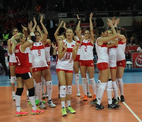 2016 European Olympic Qualification Pool A match Turkey and Croatia in Ankara on January 4, 2016. Final Score: Turkey 3 - Croatia 0 Pictured: Turkey Team players celebrity after the victory. 