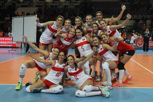 2016 European Olympic Qualification Pool A match Turkey and Croatia in Ankara on January 4, 2016. Final Score: Turkey 3 - Croatia 0 Pictured: Turkey Team players celebrity after the victory. 