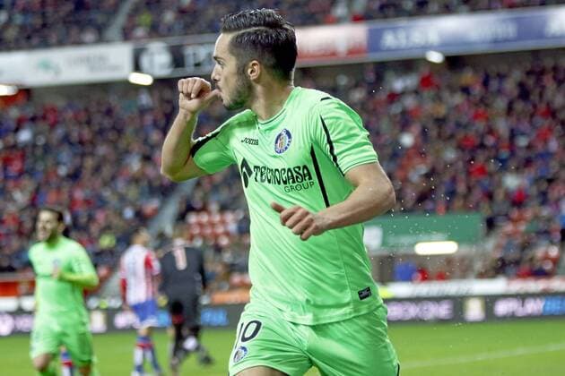 Spanish League match between Sporting and Getafe. In this picture, Sarabia celebrates his goal. xTUERO-ARIASx 