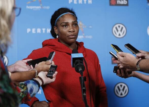 Jan. 5, 2016 - Perth, Western Australia, AUSTRALIA - SERENA WILLIAMS (USA) speaks to the media after retiring injured during her women s singles match against JARMILA WOLFE (AUS) on Day 3 at the Hopman Cup tennis tournament in Perth, Australia, Tuesday Jan. 5, 2016. Hopman Cup Tennis - ZUMAk129