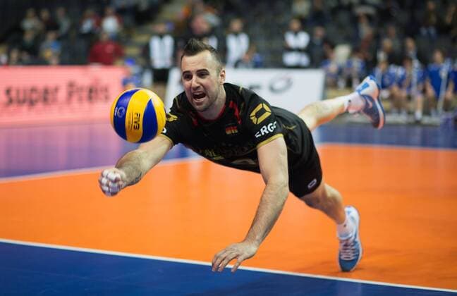 Berlin, Deutschland, 05.01.2016: Volleyball Olympia Qualifikation Männer Maenner 2016 - Spiel 1 Belgien - Deutschland. Georg Grozer (Germany 9)