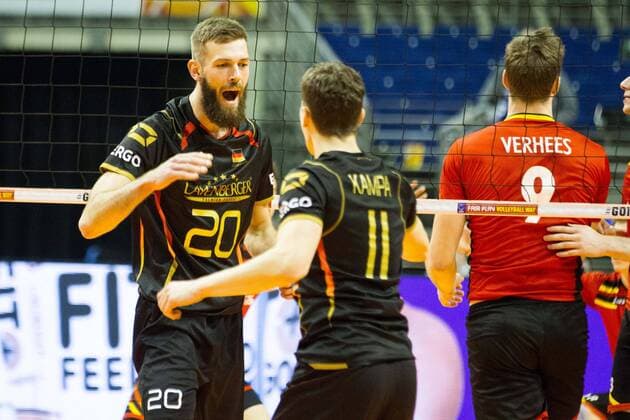 Berlin Jubel Philipp Collin ( 20, Deutschland Germany) ; 2016 CEV Volleyball European Olympic Qualification Berlin, Max-Schmeling-Halle, Berlin Deutschland Germany, 20160105 Partie match: Deutschland gegen Belgien (Germany versus Belgium); Copyright: Wuechnerx xEibner-Pressefoto EP_nwr
