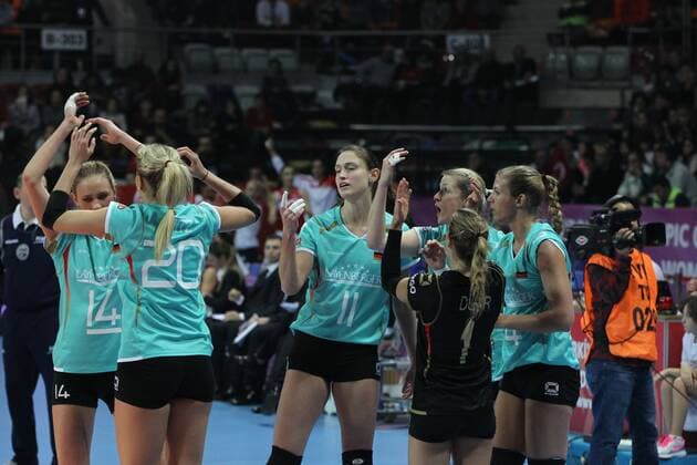 2016 European Olympic Qualification Pool A Day 2 - match Turkey and Germany at Baskent Volleyball Hall in Ankara on January 5, 2016. Final Score: Turkey 3 - Germany 1 Pictured: Christiane Furst 11 of Germany. 