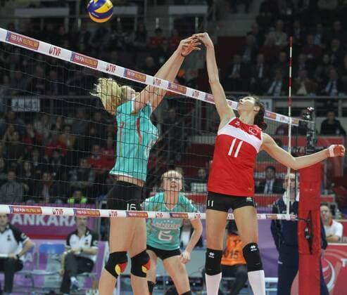 2016 European Olympic Qualification Pool A Day 2 - match Turkey and Germany at Baskent Volleyball Hall in Ankara on January 5, 2016. Final Score: Turkey 3 - Germany 1 Pictured: Naz Aydemir Akyol 11 of Turkey. 
