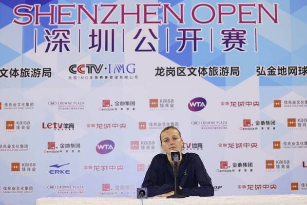 SHENZHEN, CHINA - JANUARY 05: (CHINA OUT) Petra Kvitova of Czech attends the press conference PK Pressekonferenz during Day three of 2016 WTA Tennis Damen Shenzhen Open on January 5, 2016 in Shenzhen, China.  CFP477826409 