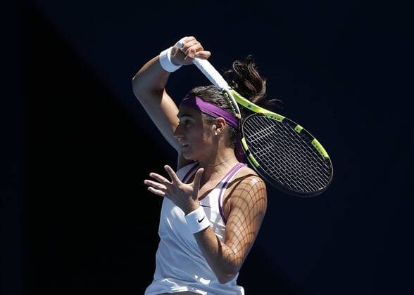 Jan. 6, 2016 - Perth, Western Australia, Australia - CAROLINE CARCIA (FRA) hits a forehand shot against Sabine Lisicki (GER) during the women s singles match on Day 4 at the Hopman Cup tennis tournament in Perth, Australia. Hopman Cup Tennis - ZUMAk129