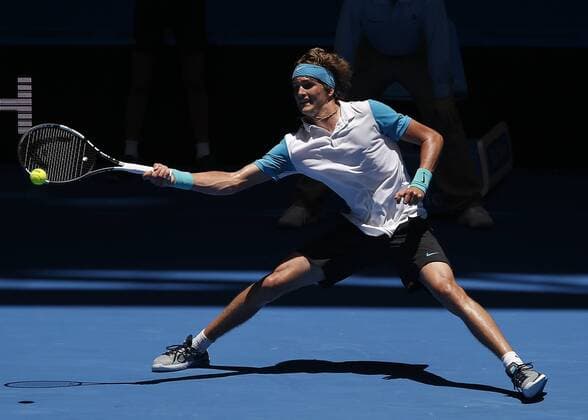 Jan. 6, 2016 - Perth, Western Australia, Australia - ALEXANDER ZVEREV (GER) plays a forehand shot against Kenny De Schepper (FRA) during the men s singles match on Day 4 at the Hopman Cup tennis tournament in Perth, Australia. Hopman Cup Tennis - ZUMAk129