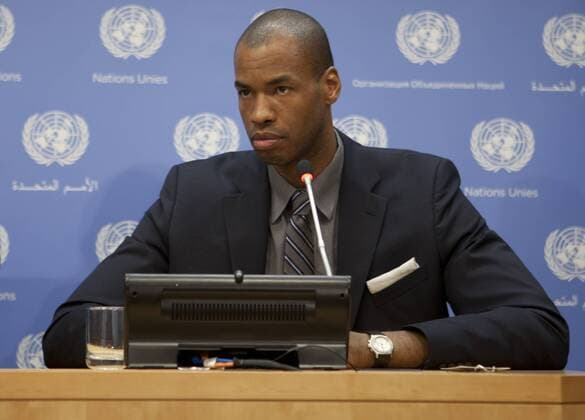 Dec. 10, 2013 - New York City, NY, USA - United Nations, New York, December 10 2013 - Tennis star Martina Navratilova and basketball star Jason Collins at the time of their briefing to journalists on and the fight against homophobia, on the occasion of Human Rights Day ..On the Photo: Jason Collins..Credit: Human Rights Day with Martina Navratilova and Jason Collins at UN - ZUMAra1_
