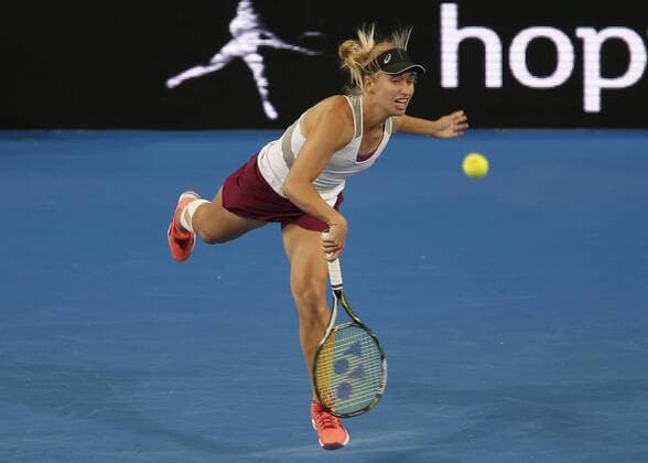 Jan. 6, 2016 - Perth, Western Australia, Australia - DARIA GAVRILOVA (AUS) hits a serve against Heather Watson (GBR) during the women s singles match on Day 4 at the Hopman Cup tennis tournament in Perth, Australia. Hopman Cup Tennis - ZUMAk129