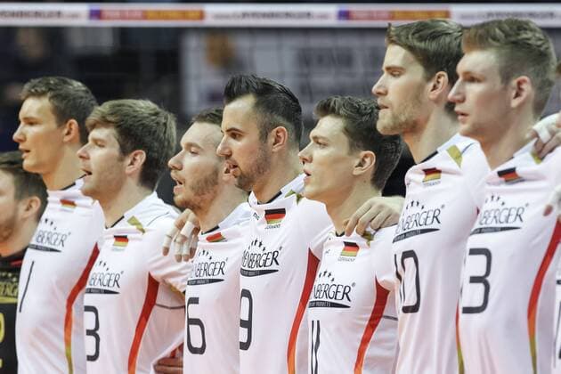 06.01.2016 BERLIN Mens Volleyball European Olympic Qualification Tournament in Berlin ( Germany - Serbia ) - GYORGY GROZER DENYS KALIBERDA SEBASTIAN SCHWARZ  20160106FNMG085