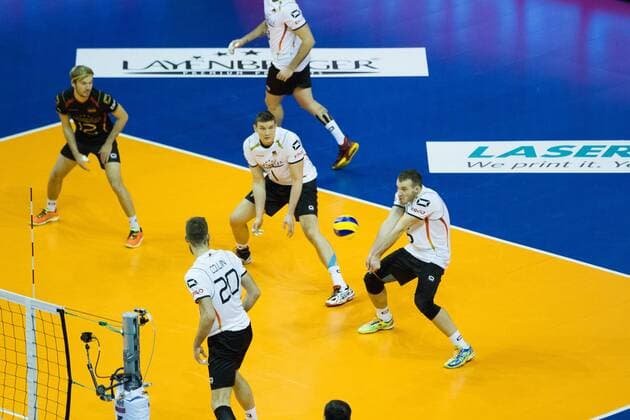 Berlin Annahme Denys Kaliberda ( 6, Deutschland Germany) ; 2016 CEV Volleyball European Olympic Qualification Berlin, Max-Schmeling-Halle, Berlin Deutschland Germany, 20160106 Partie (match): Deutschland gegen Serbien (Germany vs Serbia) ; Copyright: Wuechner Eibner-Pressefoto EP_NWR