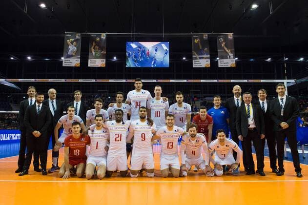 06.01.2016, Max Schmeling Halle, Berlin Volleyball, Olympiaqualifikation, Frankreich (FRA) vs. Russland (RUS) Team Frankreich