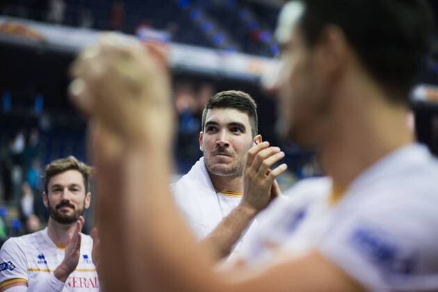 Berlin, Deutschland, 06.01.2016: Volleyball Olympia Qualifikation Männer Maenner 2016 - Spiel 6 Russland - Frankreich. Nicolas Le Goff (France 14)