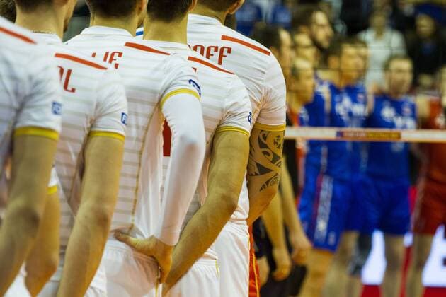 Berlin Hymne ; 2016 CEV Volleyball European Olympic Qualification Berlin, Max-Schmeling-Halle, Berlin Deutschland Germany, 20160106 Partie (match): Frankreich gegen Russland (France vs Russia); Copyright: Wuechner Eibner-Pressefoto EP_NWR