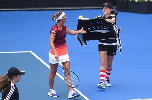 07.0.2016. Auckland, New Zealand. Kirsten Flipkins (BEL) on Quarter Finals Day at the ASB Classic Tennis Women s tournament. ASB Tennis Centre, Stanley st, Auckland, New Zealand. Thursday 7 January 2016. xAndrewxCornagax  ActionPlus11694603
