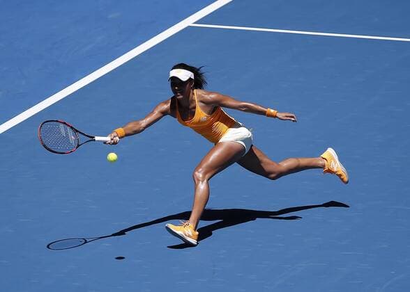 Jan. 8, 2016 - Perth, Western Australia, Australia - HEATHER WATSON (GBR) hits a forehand shot against Sabine Lisicki (GER) during the women s singles match on Day 6 at the Hopman Cup tennis tournament in Perth, Australia. Hopman Cup Tennis - ZUMAk129