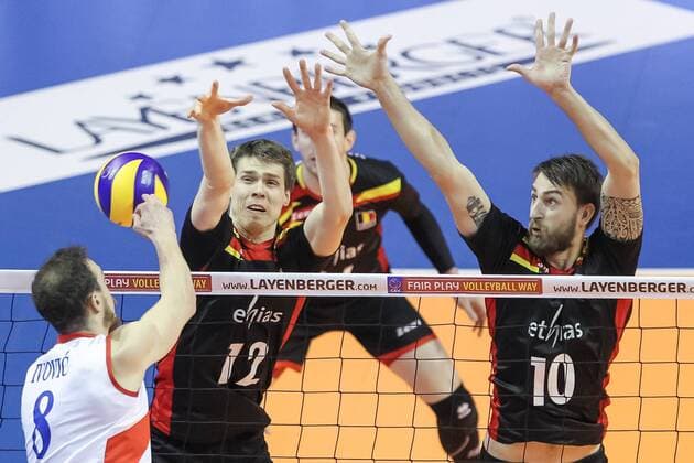 Mens Volleyball European Olympic Qualification Tournament in Berlin, Serbien vs. Belgien: GERT VAN WALLE SIMON VAN DE VOORDE  20160108FNMG014