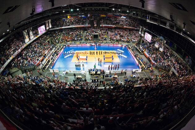 08.01.2016, Max Schmeling Halle, Berlin Volleyball, Olympiaqualifikation, Deutschland (GER) vs. Polen (POL) Übersicht Uebersicht Max Schmeling Halle Berlin
