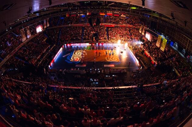 Bilder des Tages - Sport 08.01.2016, Max Schmeling Halle, Berlin Volleyball, Olympiaqualifikation, Deutschland (GER) vs. Polen (POL) Übersicht Uebersicht Max Schmeling Halle Berlin