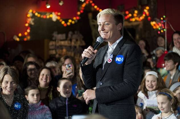 Jan. 8, 2016 - Portsmouth, New Hampshire - Former U.S. National Women s Soccer player ABBY WAMBACH talks to guests at for presidential hopeful HILLARY CLINTON Friday. She toured the state in multiple locations, including one spot in Portsmouth with Actress LENA DUNHAM. Lena Dunham and Abby Wambach stump for Hillary Clinton - ZUMAm153