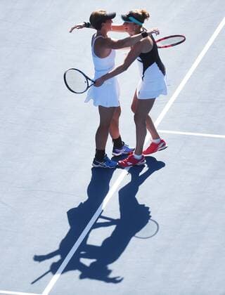 09.01.2016. Auckland, New Zealand. Doubles winners Elise Mertens and An-Sophie Mestach (BEL) on Finals Day at the ASB Classic Tennis Women s tournament. ASB Tennis Centre, Stanley st, Auckland, New Zealand. Saturday 9 January 2016. xAndrewxCornagax  ActionPlus11694907