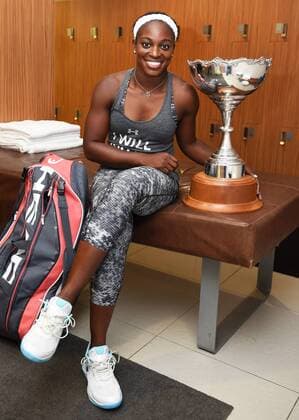 09.01.2016. Auckland, New Zealand. Sloane Stephens (USA) in the locker room after beating Julie Georges (ger) on Day 6 of the Singles Final of the 2016 ASB Classic Womens. ASB Tennis Centre, Auckland, New Zealand. Saturday 9 January 2016. Stephens won the final 6-2 7-6 (3) xAndrewxCornagax  ActionPlus11694915