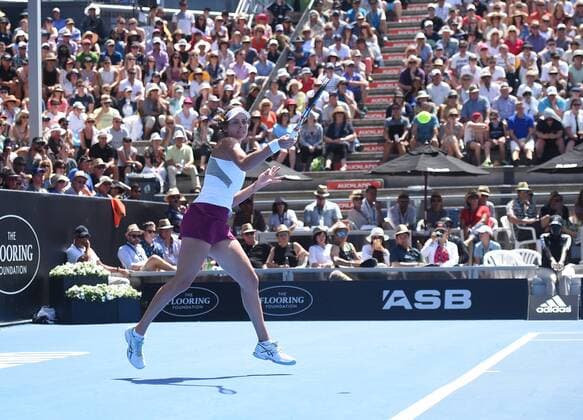 09.01.2016. Auckland, New Zealand. Julia Georges in action against Sloane Stephens on Finals Day at the ASB Classic Tennis Women s tournament. ASB Tennis Centre, Stanley st, Auckland, New Zealand. Stephens won the final 6-2 7-6 (3) xAndrewxCornagax  ActionPlus11694918
