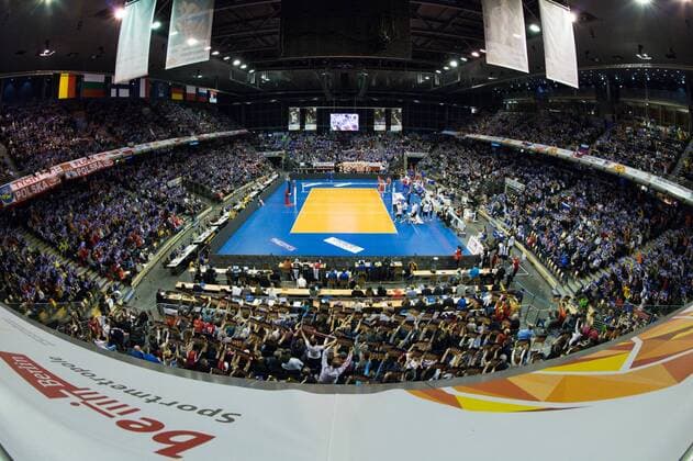 09.01.2016, Max Schmeling Halle, Berlin Volleyball, Olympiaqualifikation, Halbfinale, Deutschland (GER) vs. Russland (RUS) Übersicht Uebersicht Max Schmeling Halle Berlin