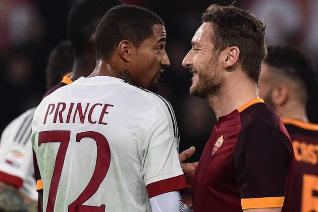 Fußball, AS Rom - AC Mailand, Kevin-Prince Boateng Francesco Totti Roma, Prince Boateng Milan. Roma 9-01-2016 Stadio Olimpico, Football Calcio 2015 2016 Serie A. AS Roma vs. AC Mailand. AntoxBaldassarre