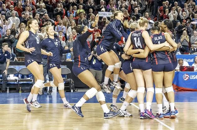 January 09, 2016 - Lincoln, NE U.S. - Team United States celebrates after their final point of their NORCECA Women s Continental Olympic Qualification Tournament match between United States and Dominican Republic at Pinnacle Bank Arena in Lincoln, NE...Attendance: 10,213.United States won 25-19, 25-19 and 25-18. 2016 Women s NORCECA Continental Olympic Qualification Tournament: United States vs Dominican Republic JAN 09 - ZUMAc04_