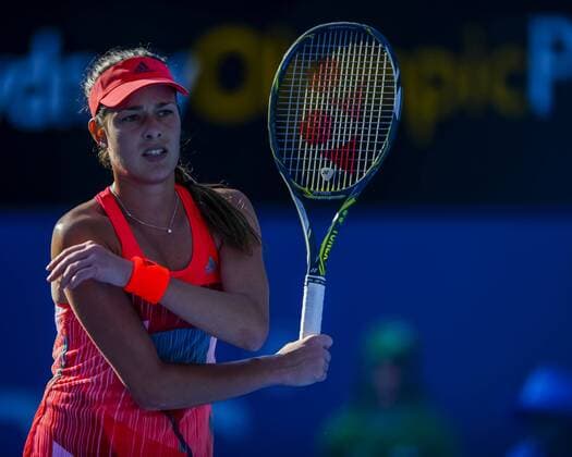 10.01.2016. Sydney, Australia. Ana Ivanovic (SRB) in action against Karolina Pliskova (CZE) during their women s singles match on Day 1 at the Apia International tournament at the Apia International Sydney, Australia. Pliskova beat Ivanovic 6:4, 6:2 xHughxPeterswaldx  ActionPlus11695586