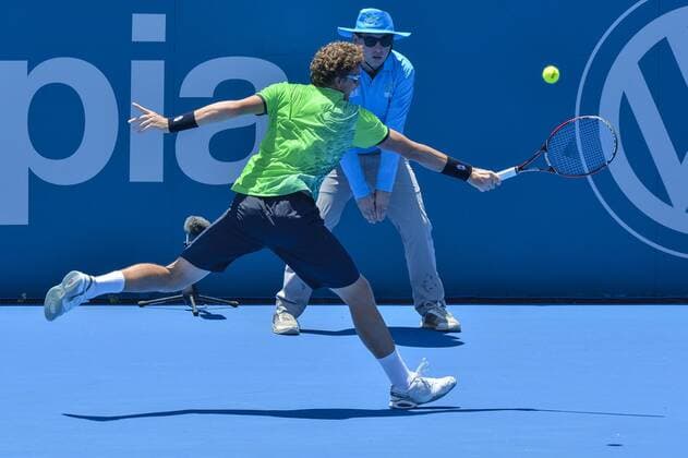 11.01.16 Sydney, Australia. Denis Istomin (UZB) in action against Andreas Seppi (ITA) during their mens singles match on day 2 at the Apia International Sydney. Seppi won the match 6-4,4-6,6-2. xNigelxOwenx  ActionPlus11695999