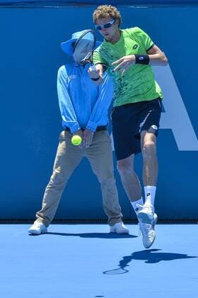 11.01.16 Sydney, Australia. Denis Istomin (UZB) in action against Andreas Seppi (ITA) during their mens singles match on day 2 at the Apia International Sydney. Seppi won the match 6-4,4-6,6-2. xNigelxOwenx  ActionPlus11696000