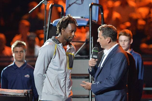 11.01.16 Sydney, Australia. Gael Monfils (FRA) being interviewed before his game against Nick Kyrgios (AUS) during the FAST4 tennis exhbition matches at Allphones Arena. xNigelxOwenx  ActionPlus11696141