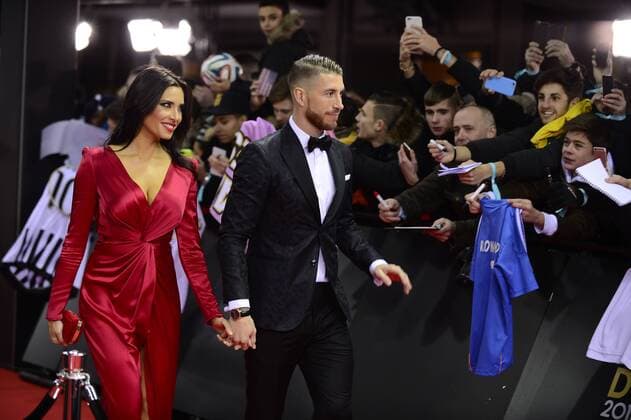 Jan. 11, 2016 - Zurich, Switzerland - SERGIO RAMOS Real Madrid defender and wife PILAR RUBIO poses for photos on the red carpet during arrivals for the 2015 FIFA Ballon DOR Gala at Kongresshaus in Zurich. Soccer 2016 - FIFA Ballon D OR 2015  - ZUMAm119