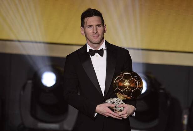 Jan. 11, 2016 - Zurich, Switzerland - FC. Barcelona player LIONEL MESSI (Argentina) winner of FIFA Ballon DOR 2015 poses with his trophy during the FIFA World Player Gala in Zurich. Soccer 2016 - FIFA Ballon D OR 2015  - ZUMAm119