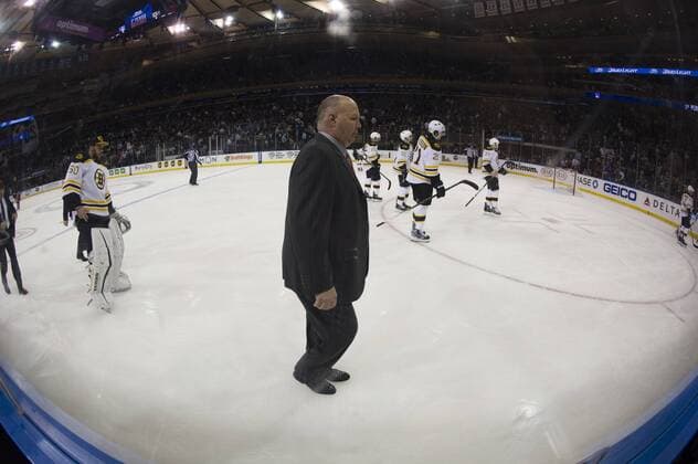 January 11, 2016: Boston Bruins head coach Claude Julien walks across the ice during the game between The New York Rangers and The Boston Bruins at Madison Square Garden in Manhattan, New York . Mandatory credit: NHL Eishockey Herren USA 2016: Bruins vs Rangers JAN 11 - ZUMAc04_