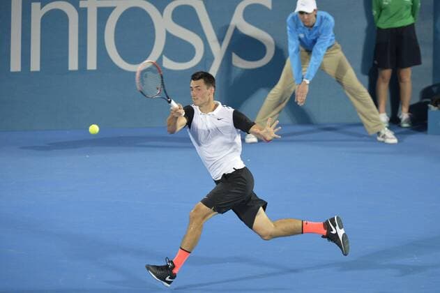 Tennis, APIA International Sydney 13.01.16 Sydney, Australia. Bernard Tomic (AUS) in action against Jordan Thompson (AUS) during their mens singles match on day 4 at the Apia International Sydney. Tomic won the match 6-2,6-2. xNigelxOwenx  ActionPlus11696607