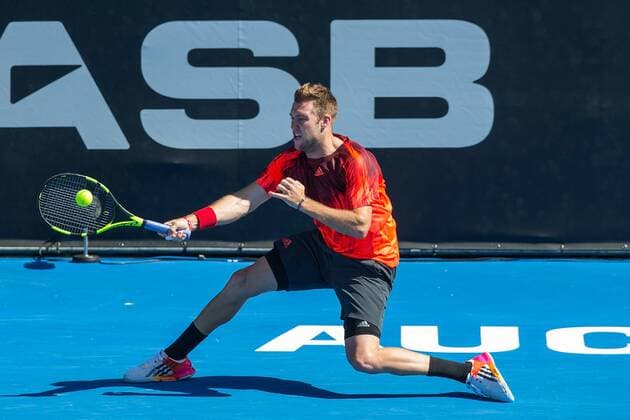 13.01.2016. Auckland, New Zealand. United States Jack Sock plays Canada s Vasek Pospisil in a singles match on Day 3 at the ASB Classic Tennis Men s Tournament, ASB Tennis Arena, Auckland, New Zealand, Wednesday, January 13, 2016. xDavidxRowlandx  ActionPlus11696654